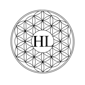 Schwarzes HerzLicht-Logo mit Buchstaben "L" in der Mitte.
